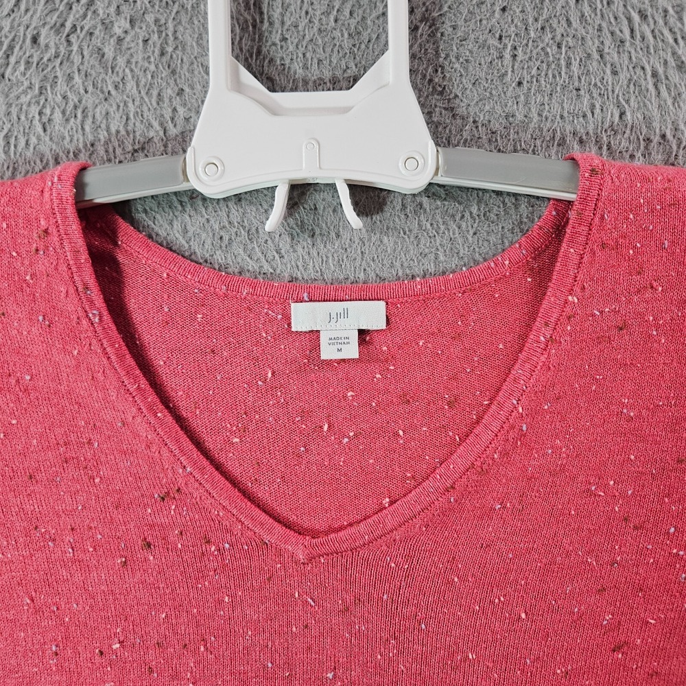 J Jill Tunic Top Tee Women Medium Stretch V-Neck 3/4 Sleeve Red‎ Punch Preppy - Picture 3 of 11